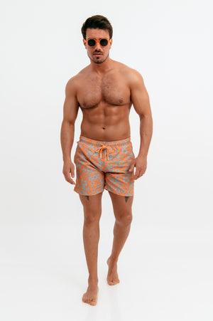 Ανδρικό Μαγιό Σορτς Floral Orange σε Πορτοκαλί Χρώμα με Κορδόνι
