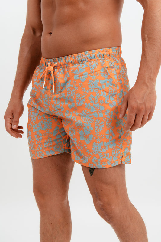 Ανδρικό Μαγιό Σορτς Floral Orange σε Πορτοκαλί Χρώμα με Κορδόνι
