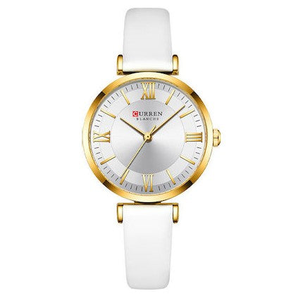 Curren 9079 Rose με Λευκό Λουράκι και Λευκό Καντράν