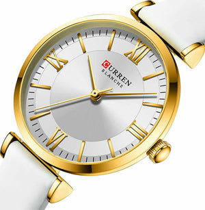 Curren 9079 Rose με Λευκό Λουράκι και Λευκό Καντράν