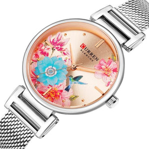 Curren 9053 Γυναικείο Ρολόι με Ασημένιο Μπρασελέ και Ροζ Καντράν