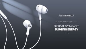 CELEBRAT earphones με μικρόφωνο G15-WH, 10mm, 3.5mm, 1.2m, λευκά