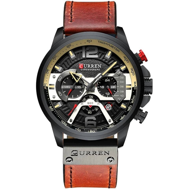 Curren 8329 Ανδρικό Ρολόι με Καφέ Λουράκι και Μαύρο Καντράν