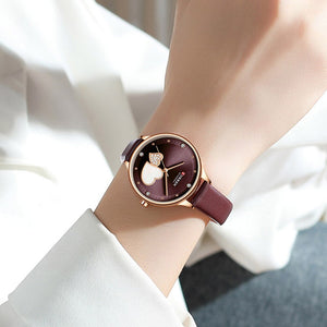 Curren Γυναικείο Ρολόι 9077 μπορντό με δερμάτινο λουράκι Bordeaux