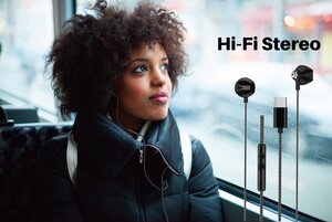 POWERTECH earphones με μικρόφωνο Prime, USB-C, 1.2m, μαύρα