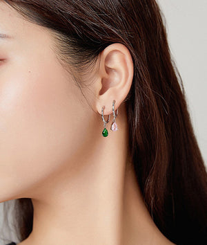 BAMOER σκουλαρίκια κρίκος SCE1018 με ροζ κυβική ζιρκόνια, ασήμι 925