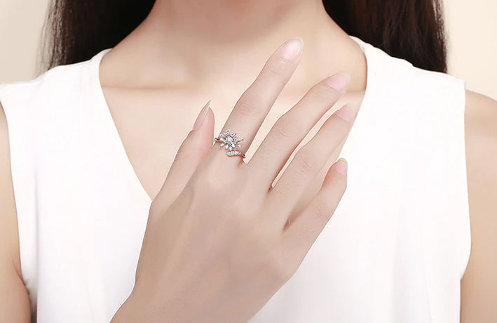 BAMOER δαχτυλίδι SCR471 με κυβική ζιρκόνια, ανοιγόμενο, ασήμι 925, ασημί