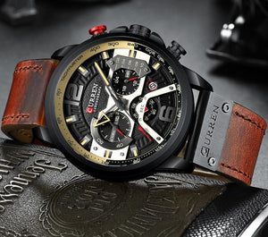 Curren 8329 Ανδρικό Ρολόι με Καφέ Λουράκι και Μαύρο Καντράν