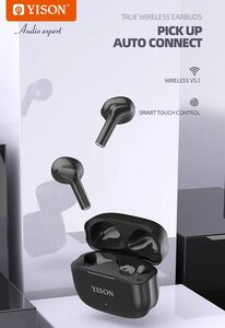 YISON earphones με θήκη φόρτισης TWS-T6, True Wireless, μαύρα