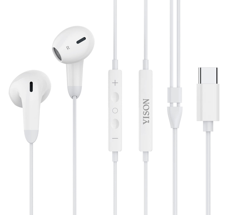 Слушалки YISON с микрофон X8, USB-C, 13mm, 1.2m, бели