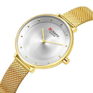 Curren 9029 Γυναικείο Ρολόι με χρυσό μπρασελέ και λευκό καντράν