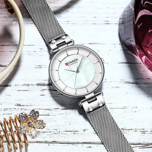 Curren 9056 Γυναικείο Ρολόι με ασημένιο μπρασελέ και λευκό καντράν 