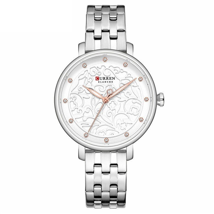 Curren Γυναικείο Ρολόι 9046 με Ασημένιο Μπρασελέ και Λευκό Καντράν