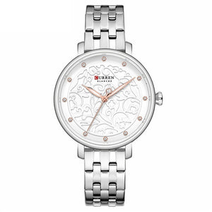 Curren Γυναικείο Ρολόι 9046 με Ασημένιο Μπρασελέ και Λευκό Καντράν