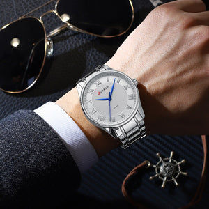 Curren 8409 Ανδρικό Ρολόι με Μπρασελέ και Λευκό Καντράν Silver