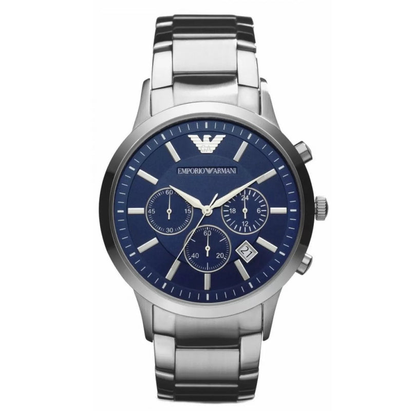 Emporio Armani AR2448 Ρολόι Χρονογράφος με Μπλε Καντράν και Μεταλλικό Μπρασελέ