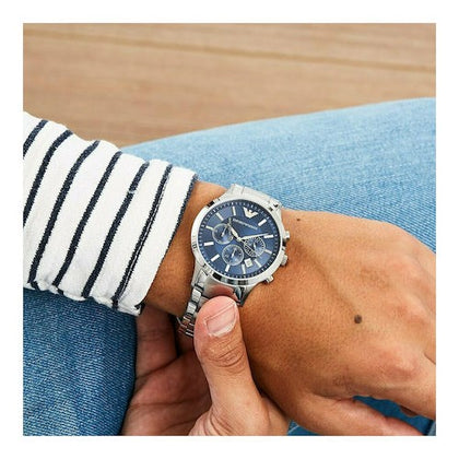 Хронографски часовник Emporio Armani AR2448 със син циферблат и метална гривна