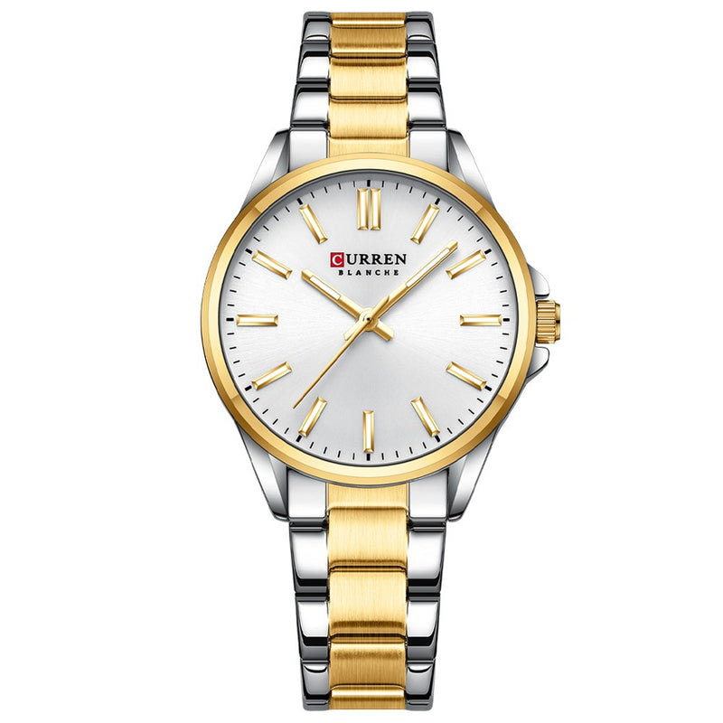 Curren 9090 Γυναικείο Ρολόι με Μπρασελέ και Ασημένιο Χρυσό Καντράν